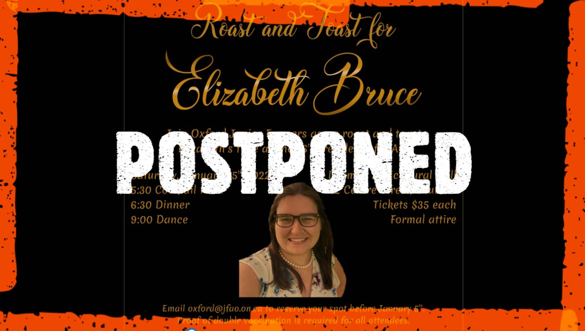 Postponement Roast and Toast of Elizabeth Bruce ad